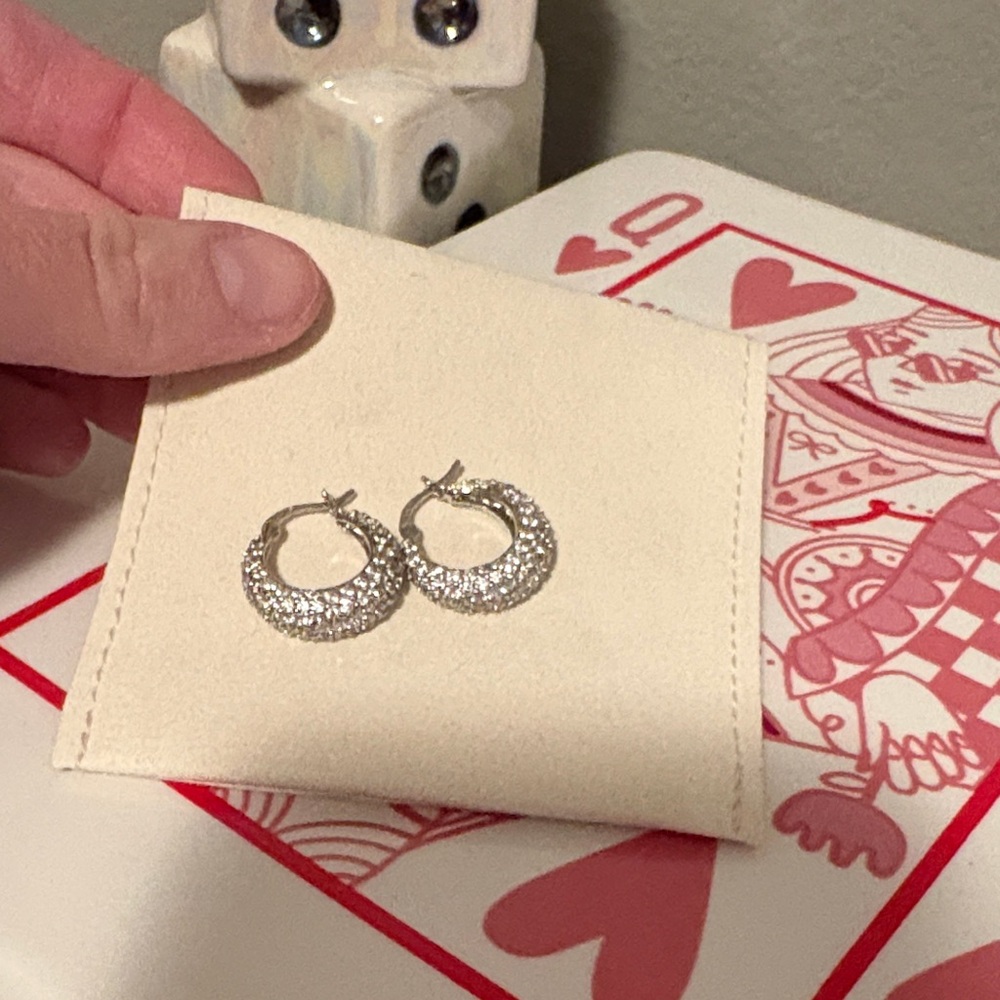 Silver Hoop Earrings with Crystals